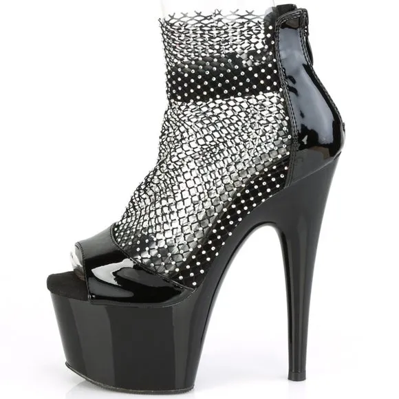 Platform Rhinestone Mesh Patent High Heel Shoes
