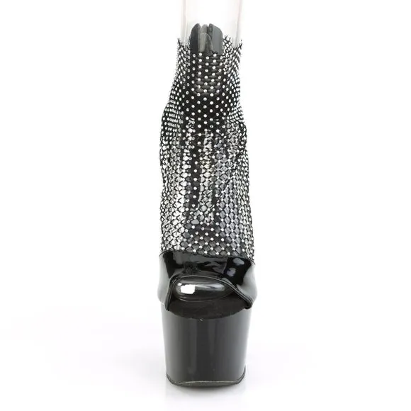 Platform Rhinestone Mesh Patent High Heel Shoes