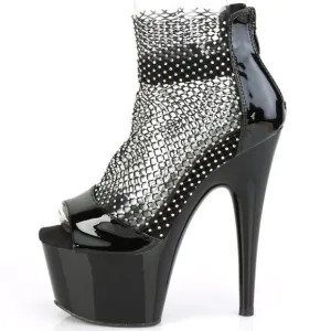 Platform Rhinestone Mesh Patent High Heel Shoes