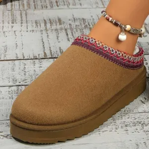 Platform Slippers Tazz Faux Fur Slip-on Vegan Suede Mule Winter Embroidered Shoe