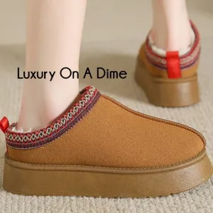 Platform Slippers Tazz Faux Fur Slip-on Vegan Suede Mule Winter Platform Shoes