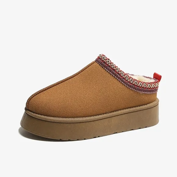Platform Slippers Tazz Faux Fur Slip-on Vegan Suede Mule Winter Platform Shoes