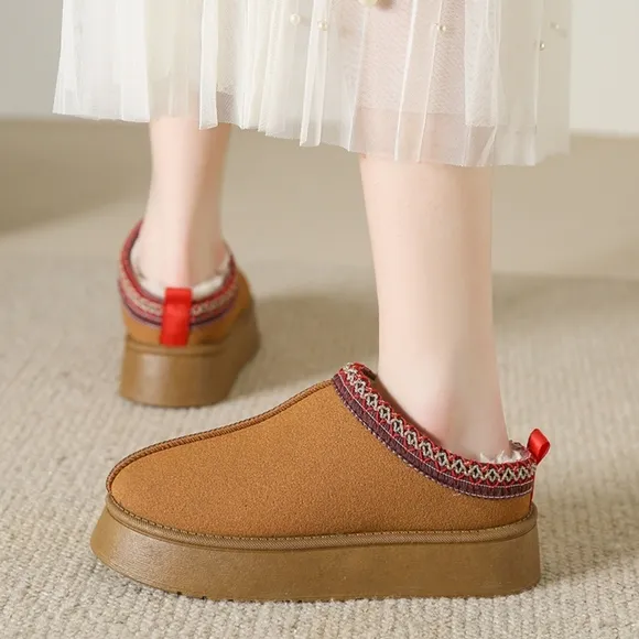 Platform Slippers Tazz Faux Fur Slip-on Vegan Suede Mule Winter Platform Shoes