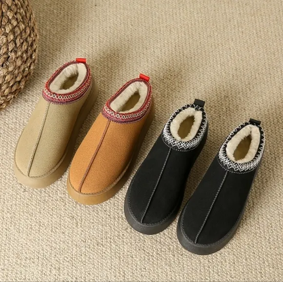 Platform Slippers Tazz Faux Fur Slip-on Vegan Suede Mule Winter Platform Shoes