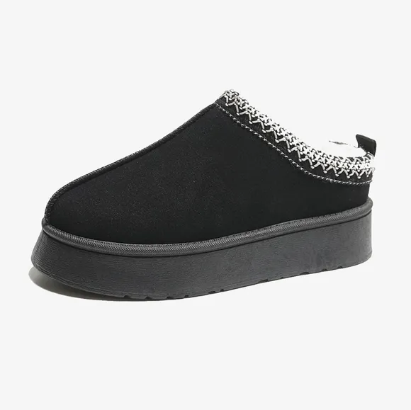 Platform Slippers Tazz Warm Faux Fur Slip-on Vegan Suede Mule Cozy Winter Shoes