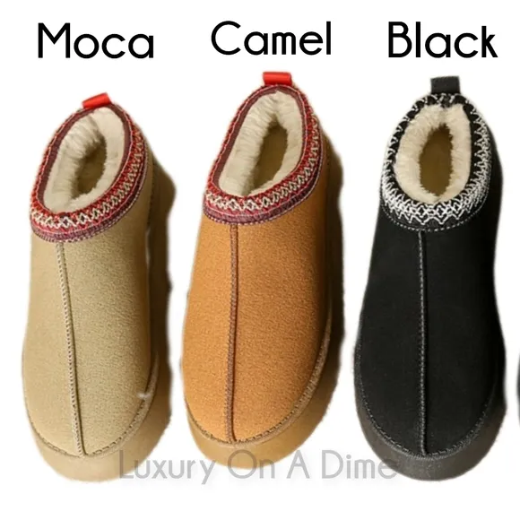 Platform Slippers Tazz Warm Faux Fur Slip-on Vegan Suede Mule Cozy Winter Shoes
