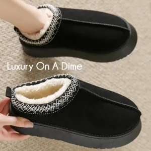 Platform Slippers Tazz Warm Faux Fur Slip-on Vegan Suede Mule Cozy Winter Shoes
