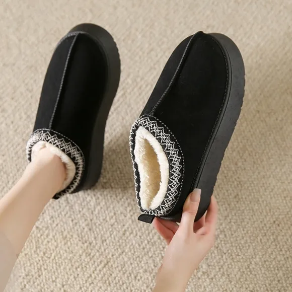 Platform Slippers Tazz Warm Faux Fur Slip-on Vegan Suede Mule Cozy Winter Shoes