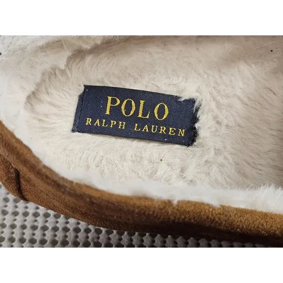 POLO Ralph Lauren Brown Faux Fur Moccasin Slippers, Size 8 Kids