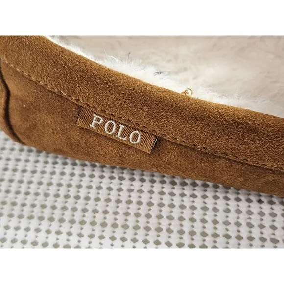 POLO Ralph Lauren Brown Faux Fur Moccasin Slippers, Size 8 Kids