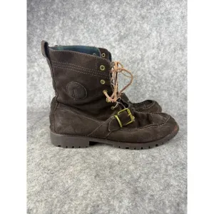 Polo Ralph‎ Lauren Chocolate Brown Mid Ankle Suede Boots Plaid Lining Sz 10.5