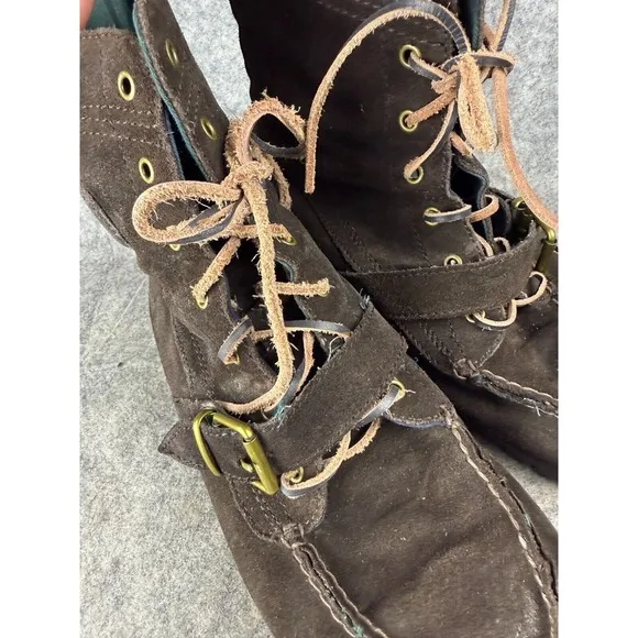 Polo Ralph‎ Lauren Chocolate Brown Mid Ankle Suede Boots Plaid Lining Sz 10.5