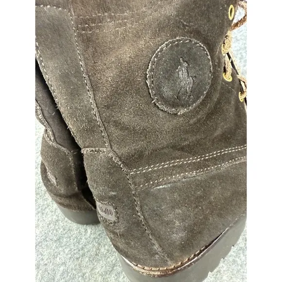 Polo Ralph‎ Lauren Chocolate Brown Mid Ankle Suede Boots Plaid Lining Sz 10.5