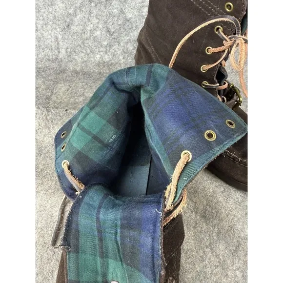 Polo Ralph‎ Lauren Chocolate Brown Mid Ankle Suede Boots Plaid Lining Sz 10.5