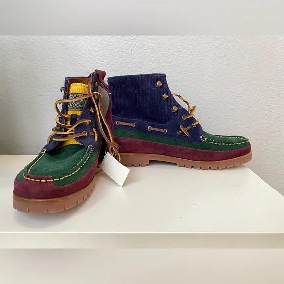 POLO Ralph Lauren Country Ranger MID Color Block Suede Corduroy Boots Sz 9