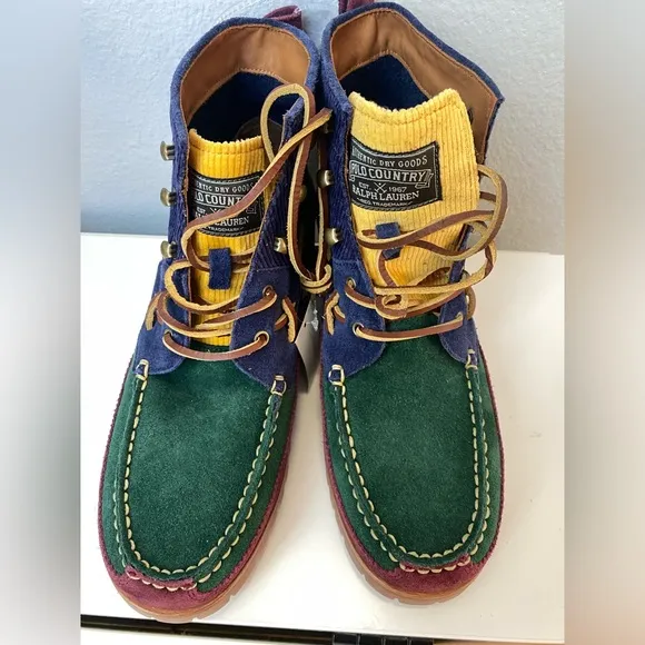 POLO Ralph Lauren Country Ranger MID Color Block Suede Corduroy Boots Sz 9