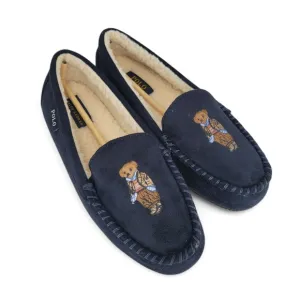 POLO Ralph Lauren Dezi Women's Size 9 Navy Suede Leather Moccasin Slippers Bear