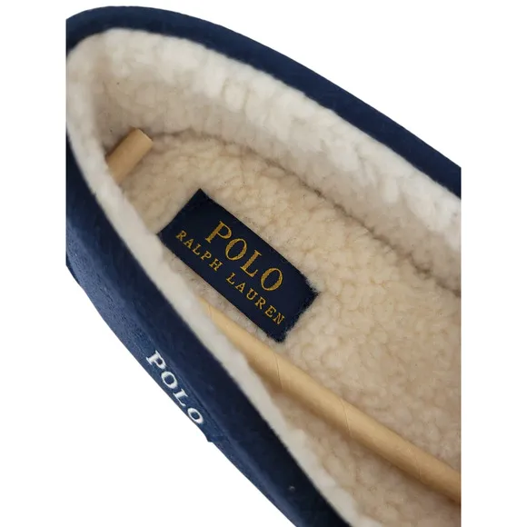 POLO Ralph Lauren Dezi Women's Size 9 Navy Suede Leather Moccasin Slippers Bear