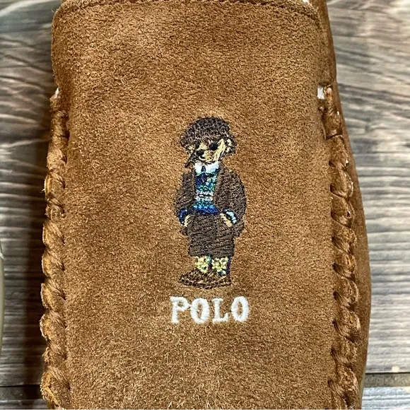 Polo Ralph Lauren Men's Collins Bear Suede Slippers Memory Foam Brown Size 9 NEW