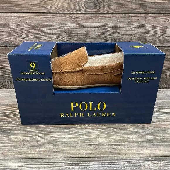 Polo Ralph Lauren Men's Collins Bear Suede Slippers Memory Foam Brown Size 9 NEW