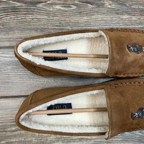 Polo Ralph Lauren Men's Collins Bear Suede Slippers Memory Foam Brown Size 9 NEW