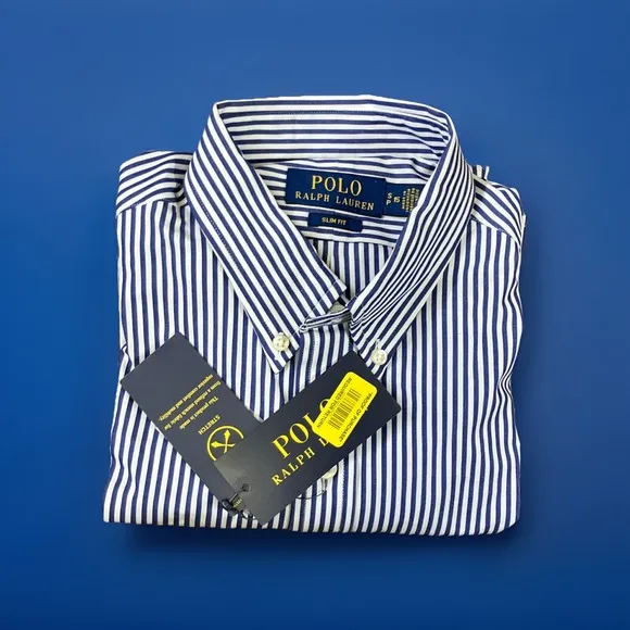 Polo Ralph Lauren Slim Fit Size S15 Dress Shirt with Blue Stripes