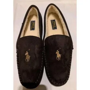 Polo Ralph Lauren Slippers Moccasins Suede Loafers Plush Lined Comfort size 13