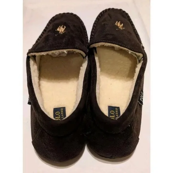 Polo Ralph Lauren Slippers Moccasins Suede Loafers Plush Lined Comfort size 13