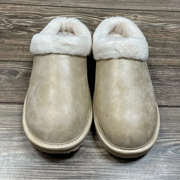 Polo Ralph Lauren‎ Women’s Charlotte Scuff Slippers Memory Foam Gold Size 8 NEW