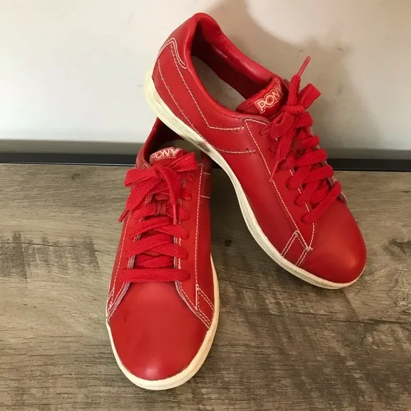 PONY Vintage 80s RED LEATHER Low SNEAKER Gym SHOES