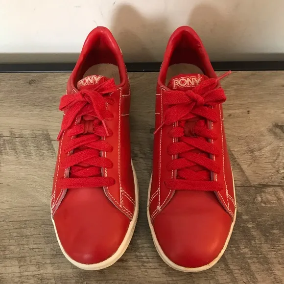 PONY Vintage 80s RED LEATHER Low SNEAKER Gym SHOES
