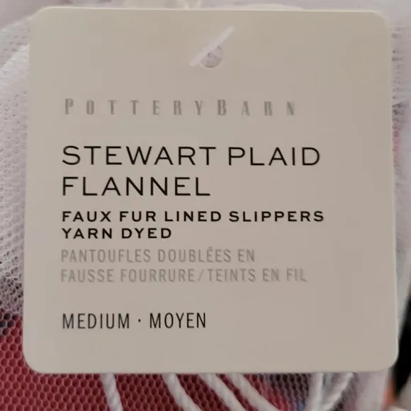 Pottery Barn Stewart Tartan Plaid Yarn Dye Flannel Slippers Christmas NWT