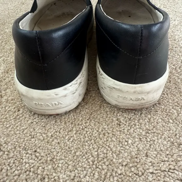 Prada Black Leather Slip-On Shoes