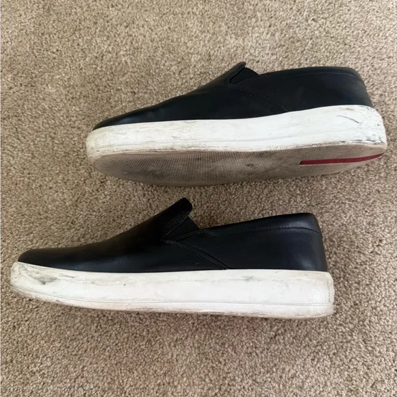 Prada Black Leather Slip-On Shoes