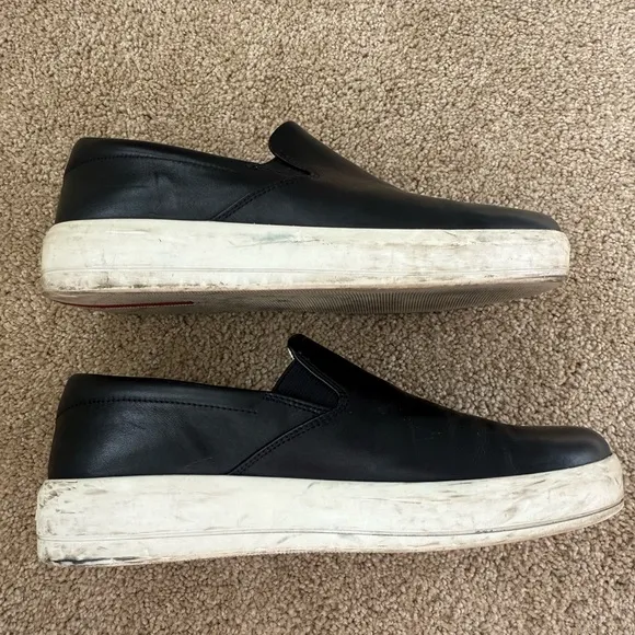 Prada Black Leather Slip-On Shoes