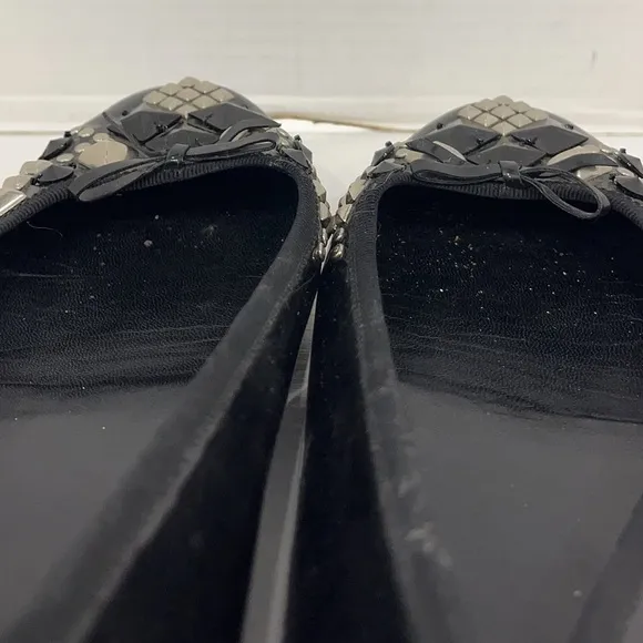 Prada Black Patent Leather Crystal Embellished Flats EU 40