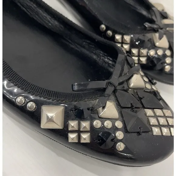 Prada Black Patent Leather Crystal Embellished Flats EU 40