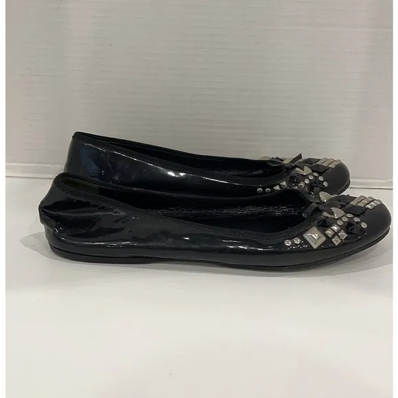 Prada Black Patent Leather Crystal Embellished Flats EU 40