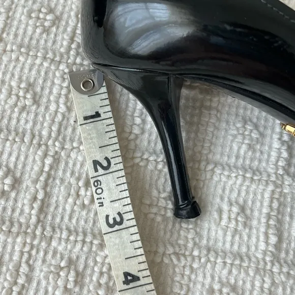 Prada Black Patent Leather Heels with Bow Detail size 39