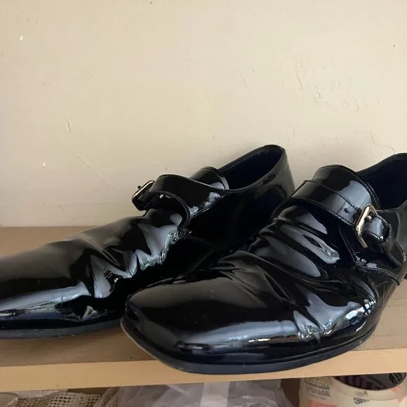 Prada Black Patent Leather Monk Strap Dress Shoes