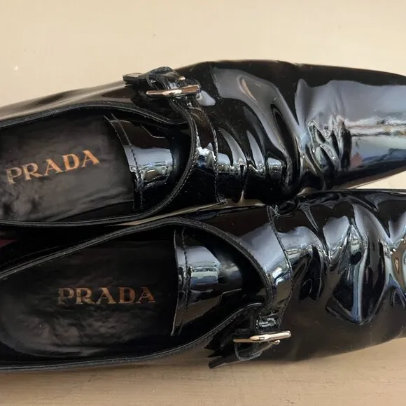 Prada Black Patent Leather Monk Strap Dress Shoes