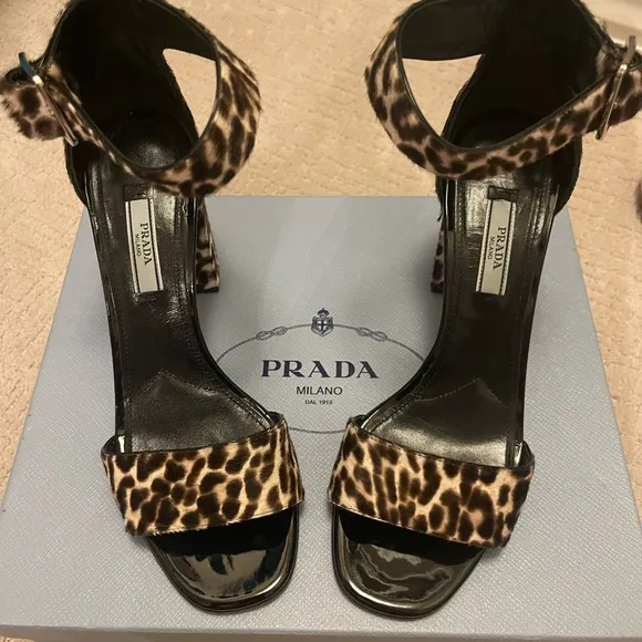 Prada Brown &amp; Black Leopard Print Chunky Heels - 39