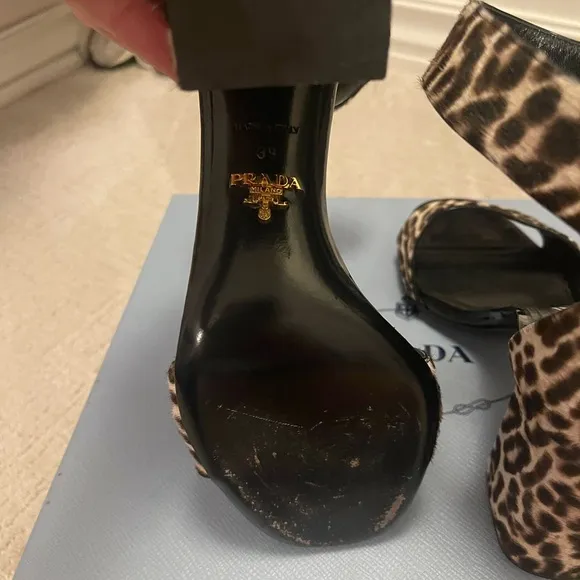 Prada Brown &amp; Black Leopard Print Chunky Heels - 39