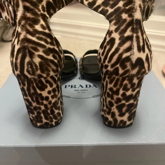 Prada Brown &amp; Black Leopard Print Chunky Heels - 39