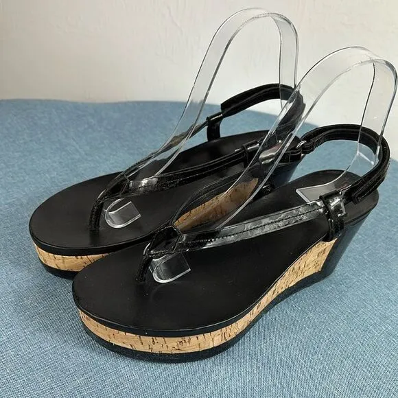 Prada Linea Rossa Patent Leather Colorblock Wedge Sandal Size 7