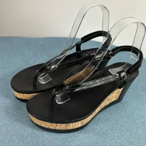 Prada Linea Rossa Patent Leather Colorblock Wedge Sandal Size 7