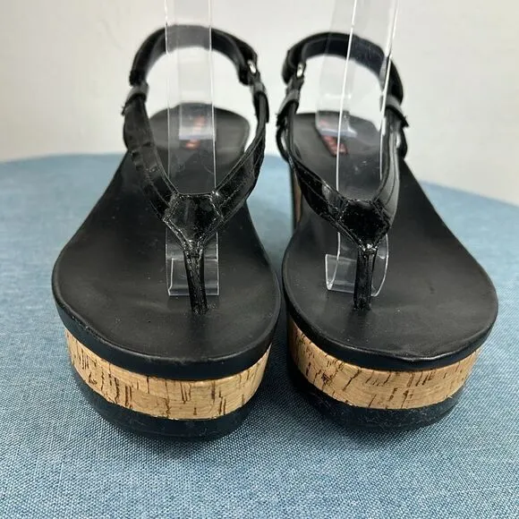 Prada Linea Rossa Patent Leather Colorblock Wedge Sandal Size 7