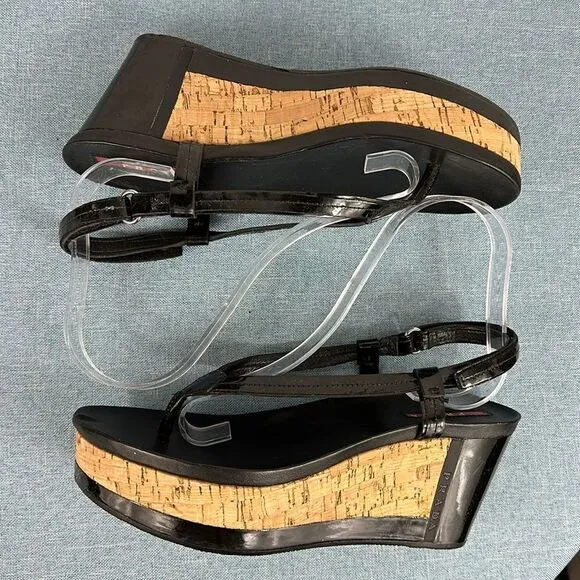 Prada Linea Rossa Patent Leather Colorblock Wedge Sandal Size 7