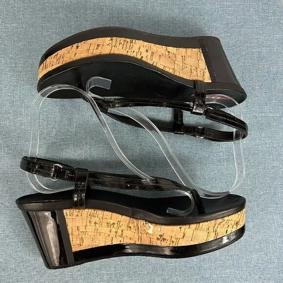 Prada Linea Rossa Patent Leather Colorblock Wedge Sandal Size 7