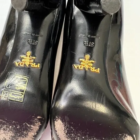 Prada Pump Women 7.5 Leather Patent Italy Buckle Square Heel Shiny Ombre Core Go